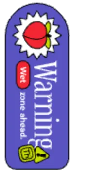 Sticker: Warning, wet zone ahead